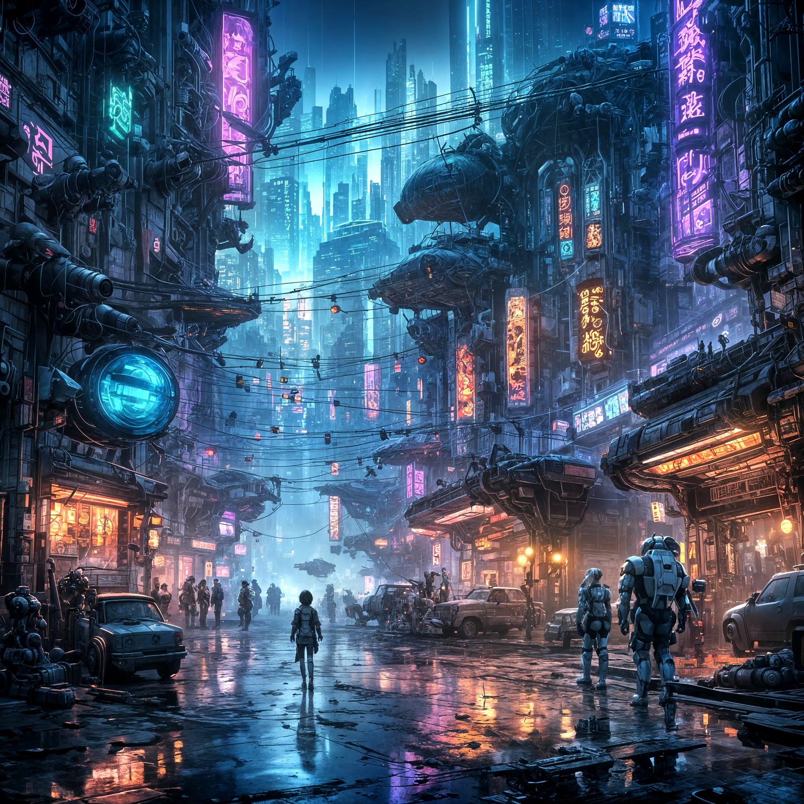 Ghost in the Shell City in Manga Anime Style