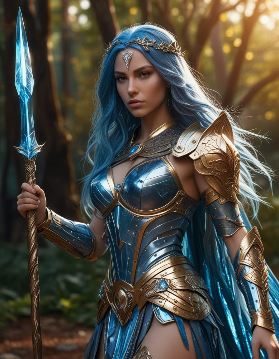 Female Warrior with Crystalline Armor in Digital Art