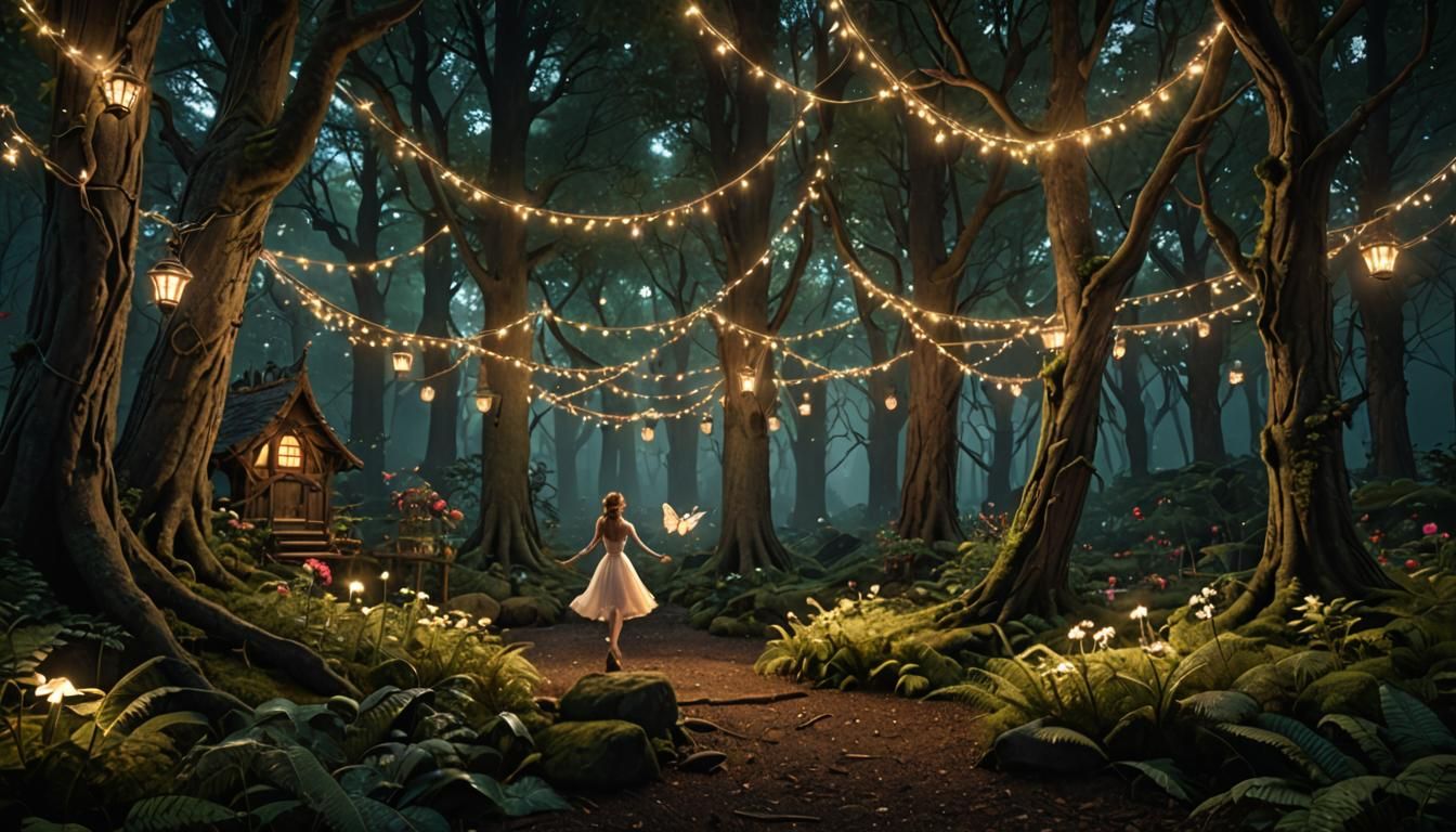 Enchanting Forest Scene with Fairies in Dark Fantasy Style