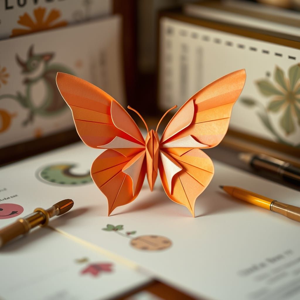 Colorful Origami Butterfly in Playful Style
