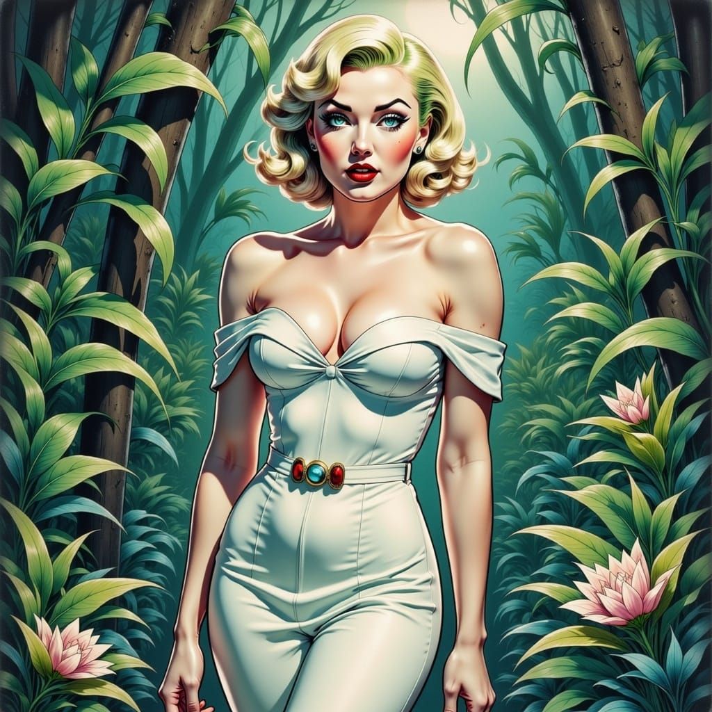 Jungle Woman in Evening Gown Comic Book Art