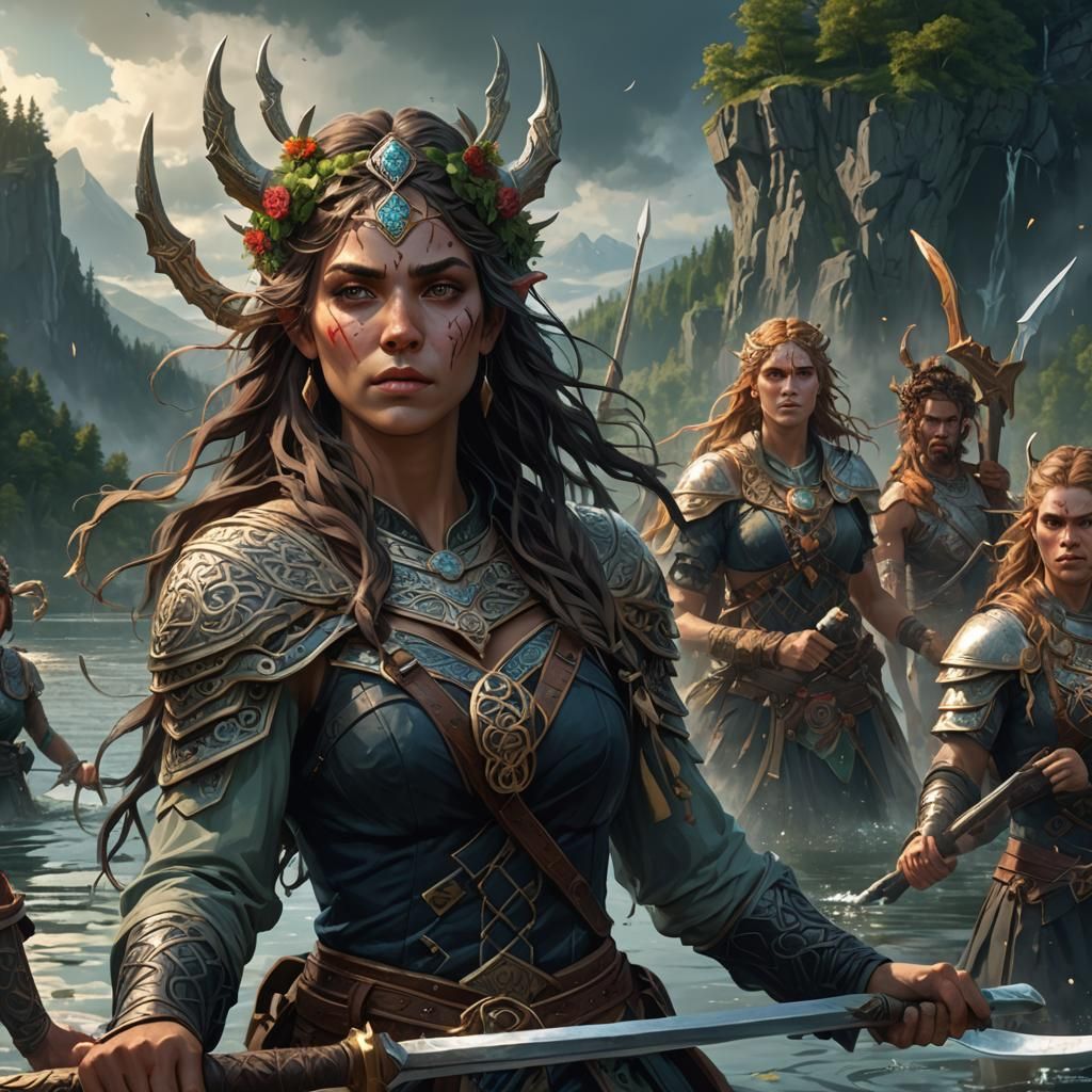 Afanc Roaring in Lake: Celtic Dark Fantasy Art