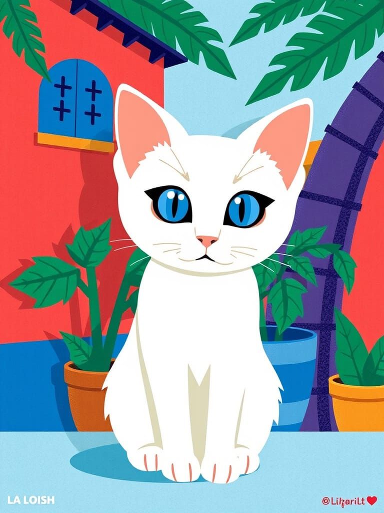 Brazilian White Cat in iOS Emoji Design Style
