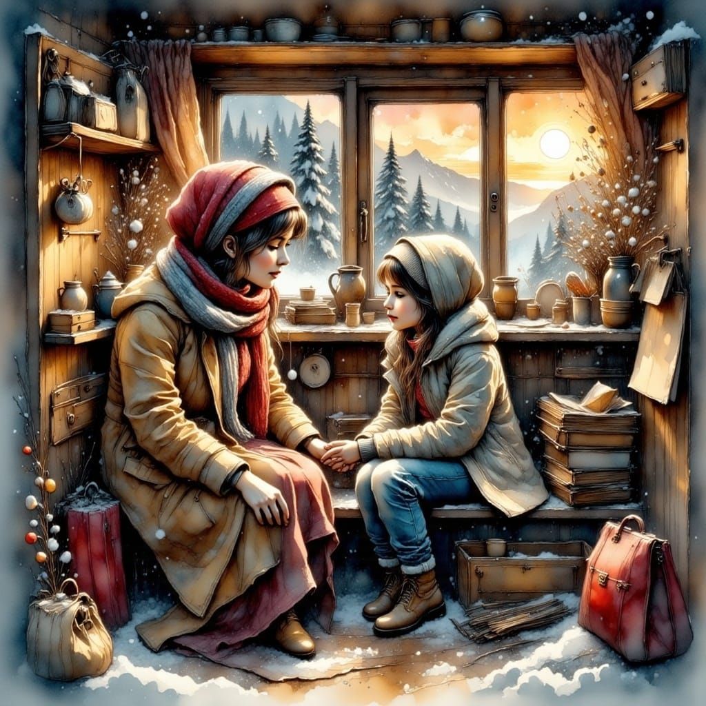 Tender Moment in a Cozy Mountain Chalet