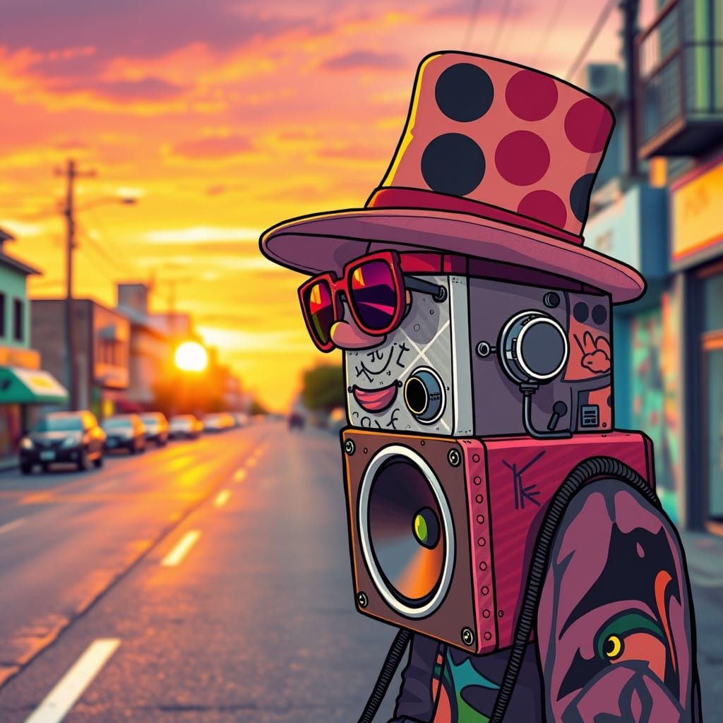 Speaker Character in Pop Art Cityscape