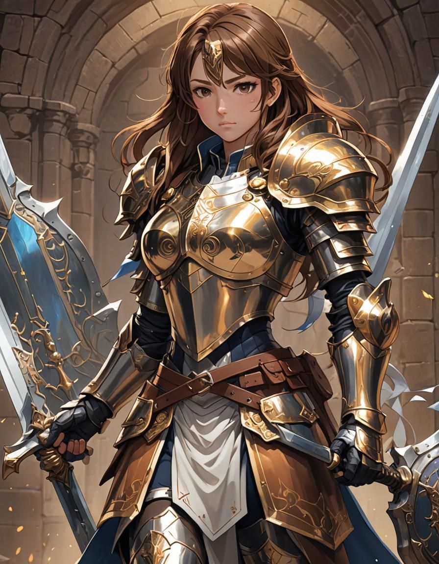 Anime Female Paladin with Sword and Shield