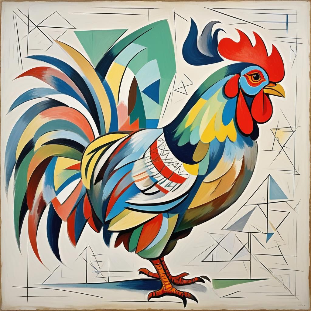 Cubist Rooster: Geometric Fauvism in Color Chalk