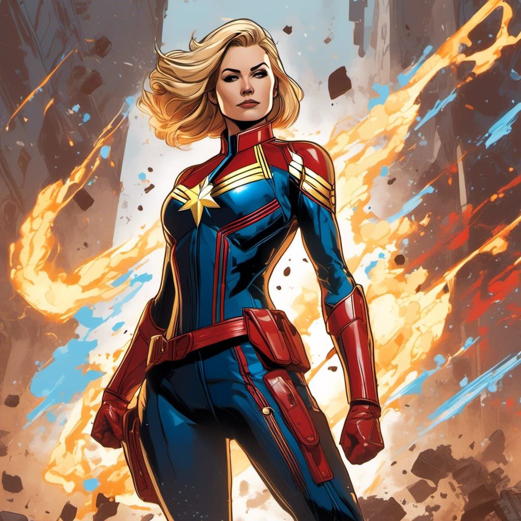 Steampunk Captain Marvel in Splatter Graffiti Style