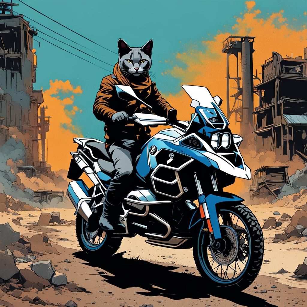 Post-Apocalyptic Cat Rider in Bauhaus Pop Art