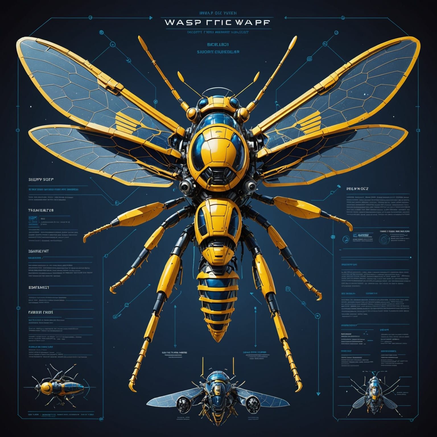 Futuristic Wasp-Inspired Spaceship Design in Intricate Detai...