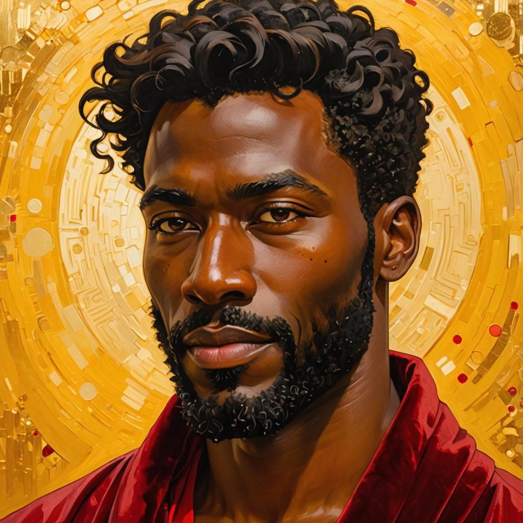 Radiant Man in Velvet Robe, Klimt-Inspired Portrait