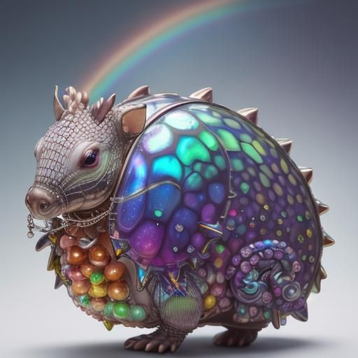 Rainbow Armadillo with Snails and Geodes in Candy Art