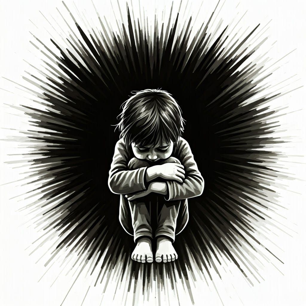 Distressed Child in Expressionist Ink Blot