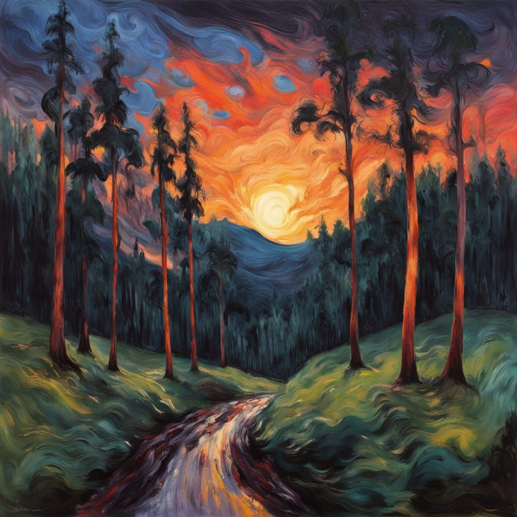 Expressionist Forest Landscape Inspired by Munch