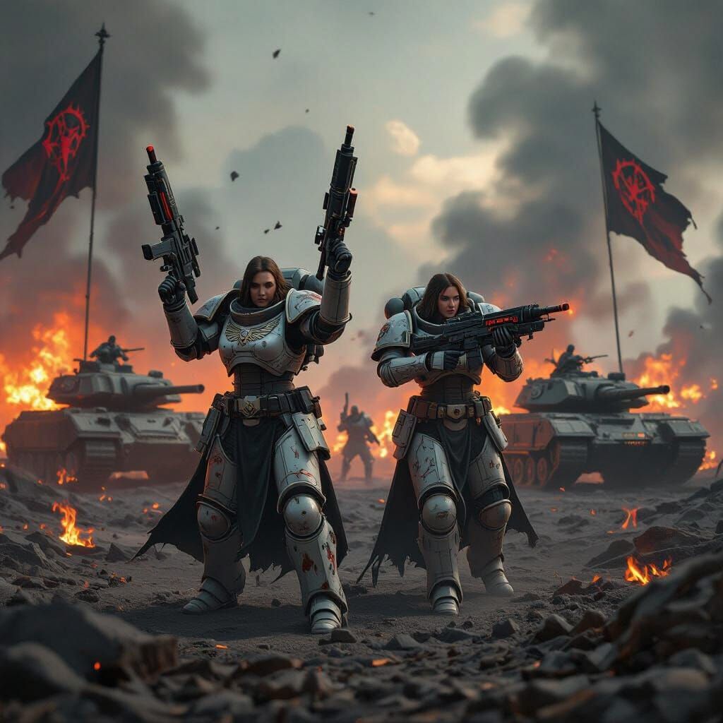 Sisters Triumph on Fiery Battlefield with Tanks