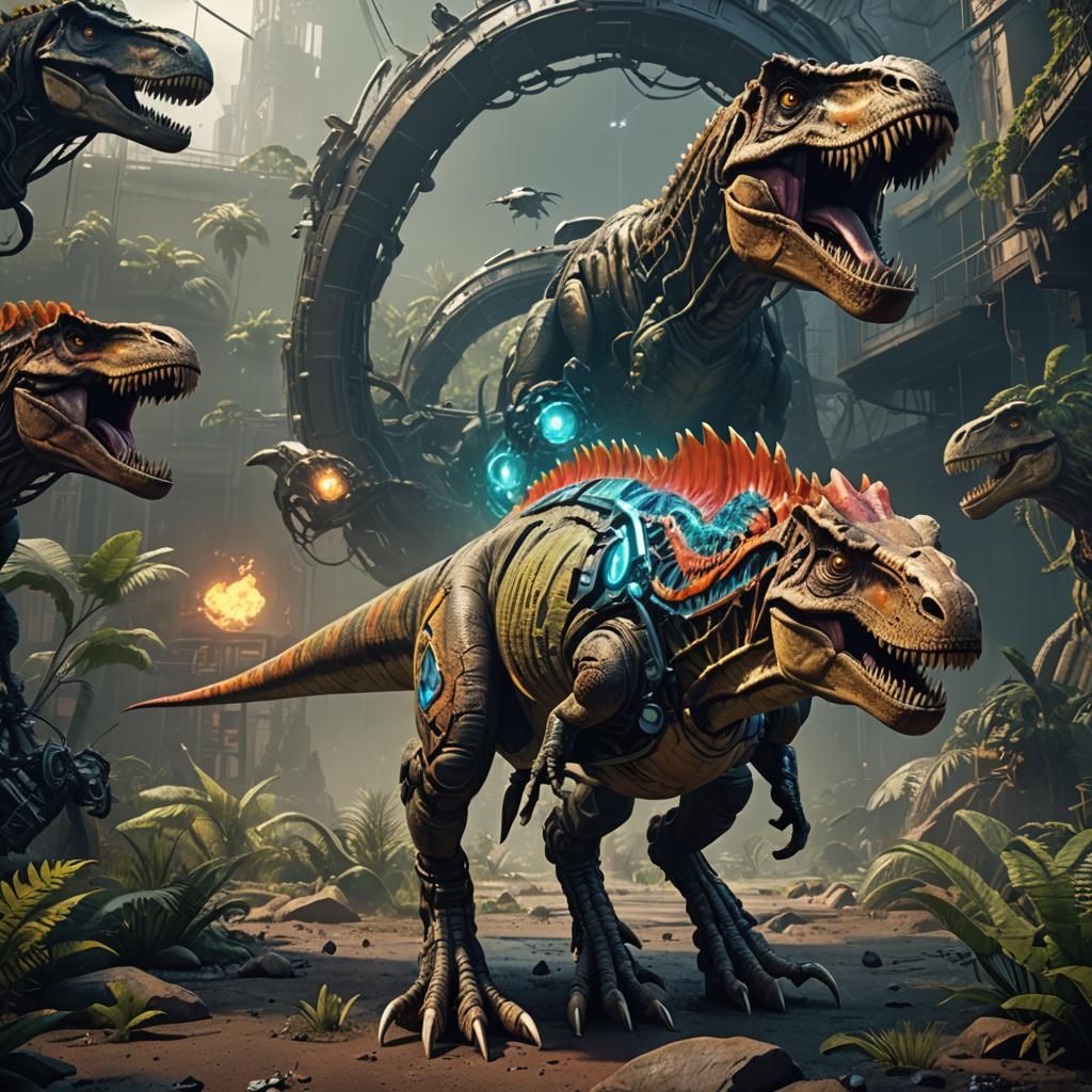 Futuristic Sci-Fi Pet T-Rex: Detailed Matte Painting