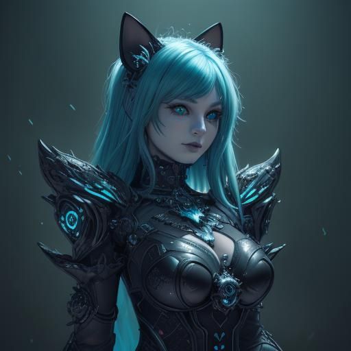 Bioluminescent Gothic Robot Cat with Fleur de Lis