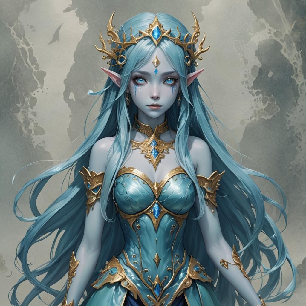 Blue-Skinned Sea Elf Princess Portrait