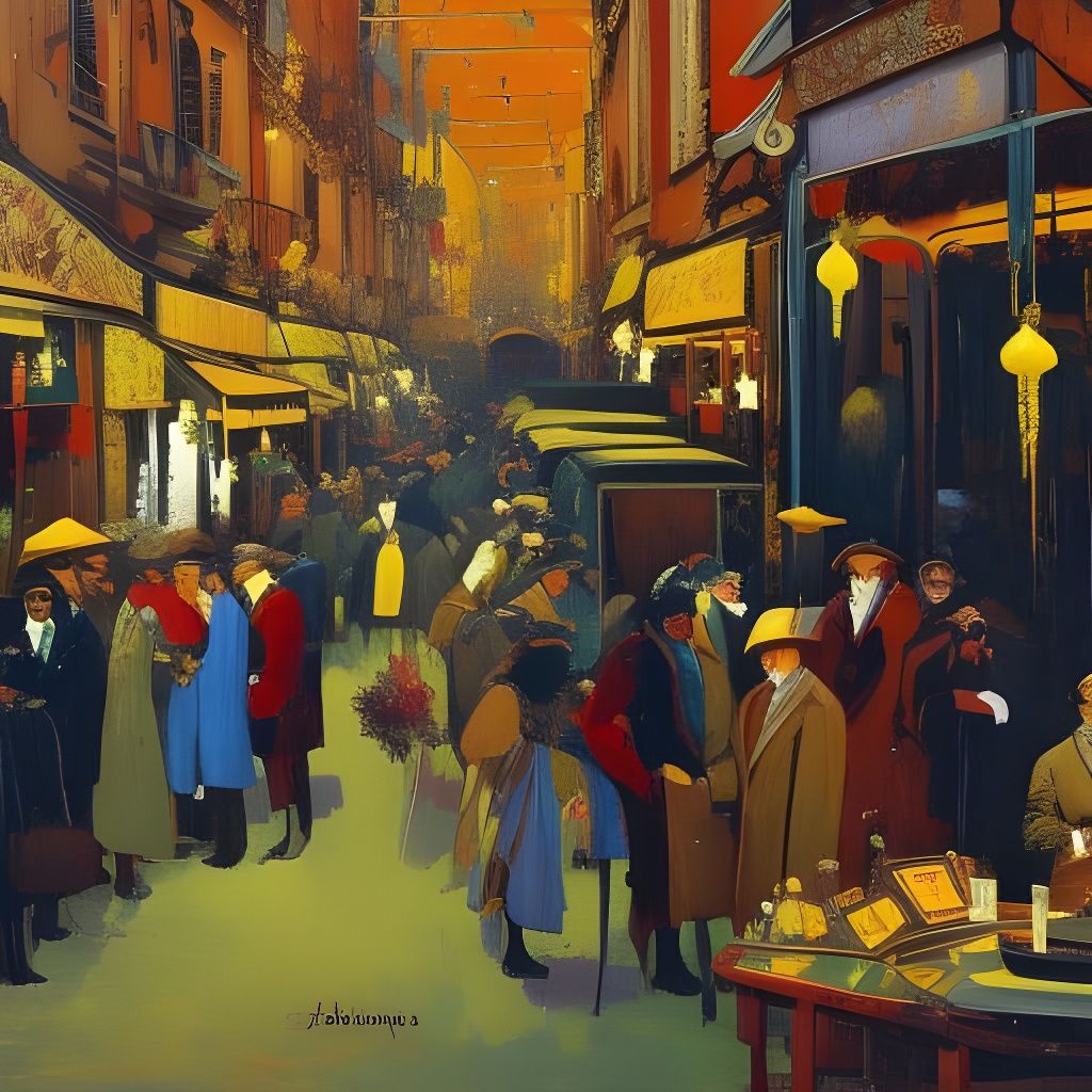 Flea Market Scene in Saint-Ouen: Oil Painting