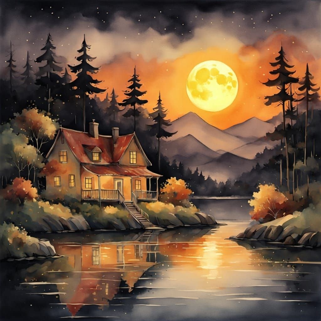 Detailed Moonlit Sky Over Island Scenery