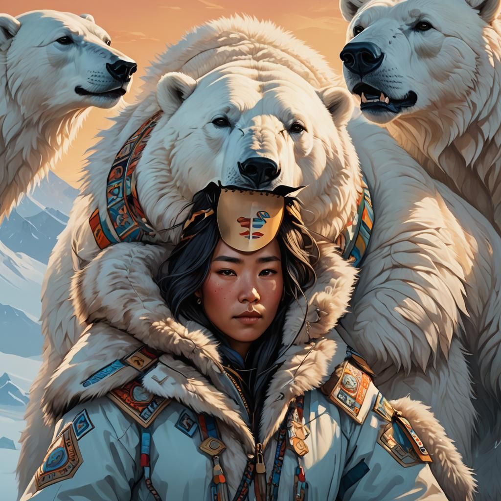Inuit Woman on Polar Bear, Cinematic Art