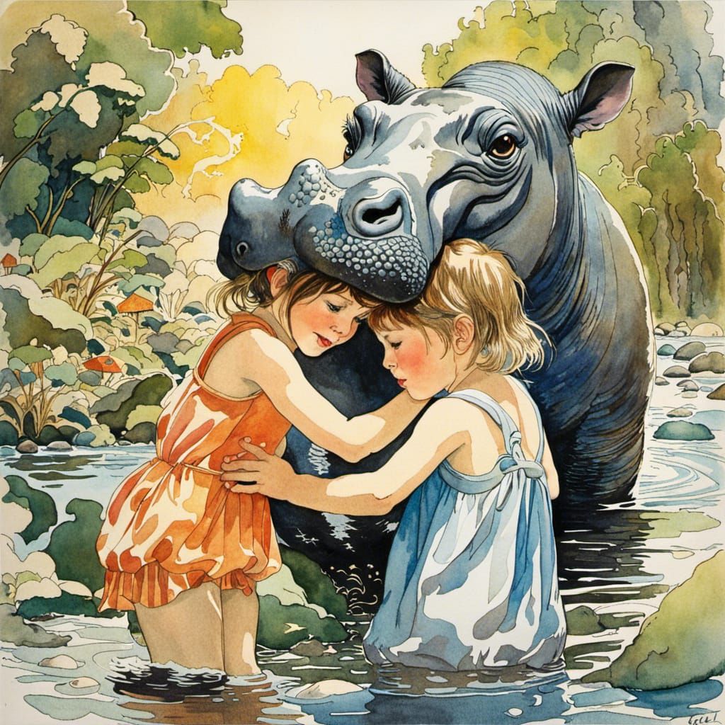 Soulmate Gives "Hippo-Mouth-Hug" to Two Sister