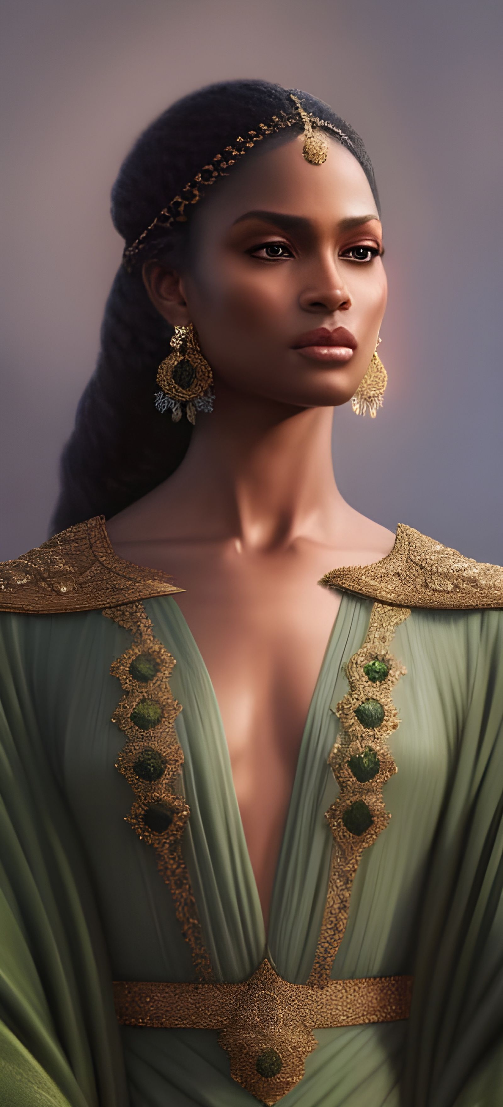 Nubian Queen Portrait with Luminous Details