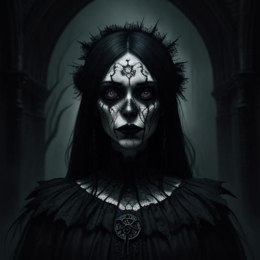 Eerie Woman Portrait in Dark Surrealist Gothic Style