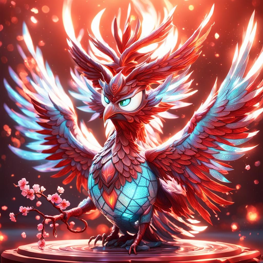 Holographic Sakura Phoenix in 3D Style