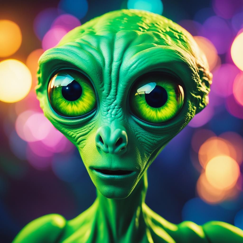 Humorous Alien Photobomb in Digital Portrait