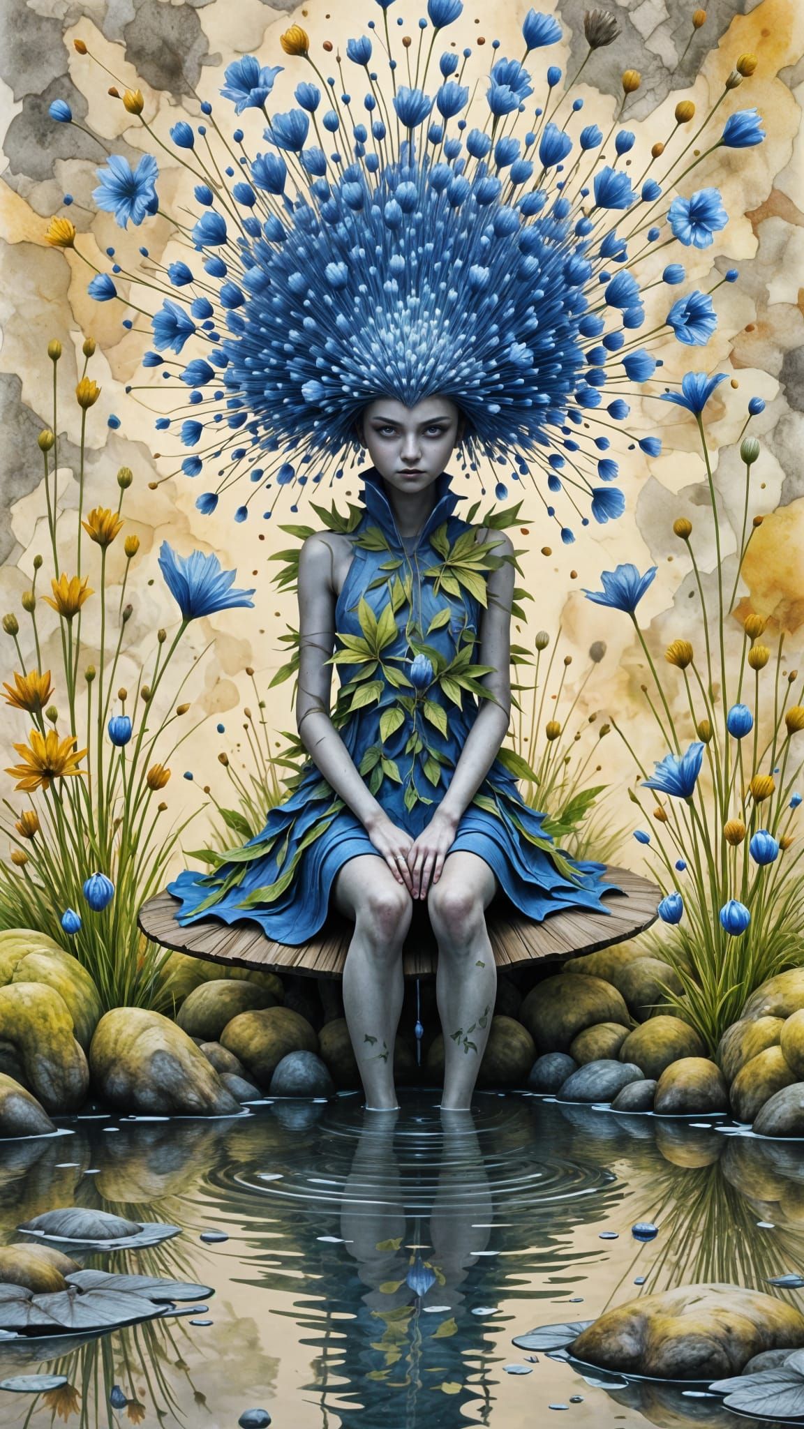 Bluebell Humanoid in Cyberpunk Comic Style