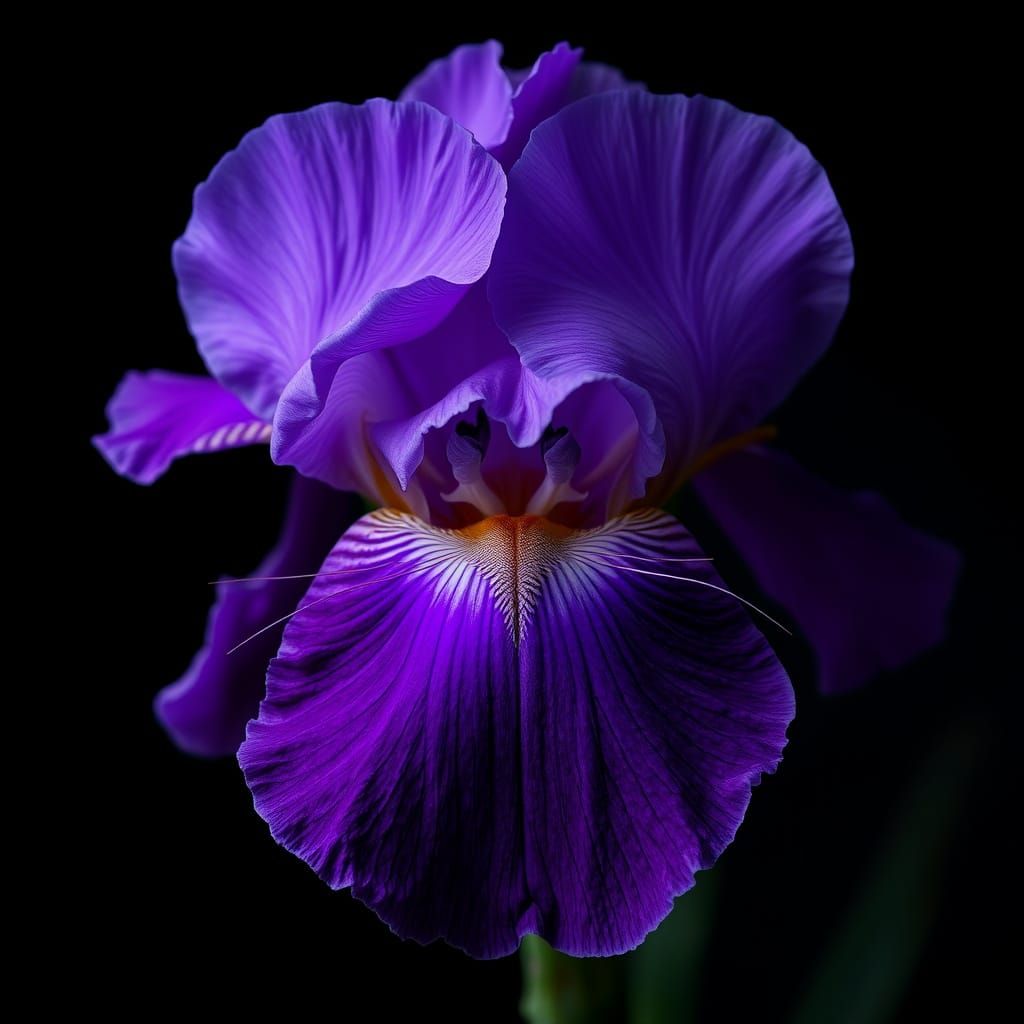 Regal Feline Purple Iris in Moody, High-Contrast Lighting