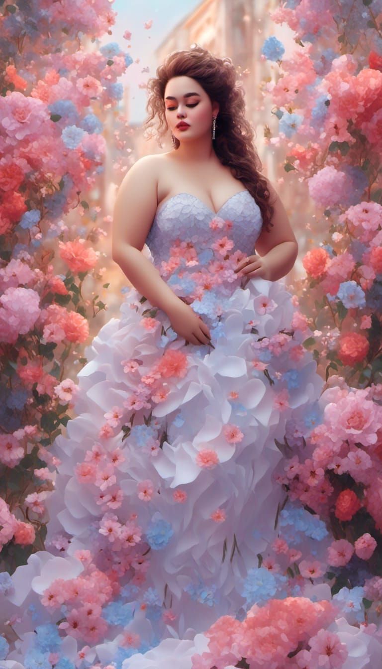 Elegant Plus-Size Woman in Pastel Romantic Style