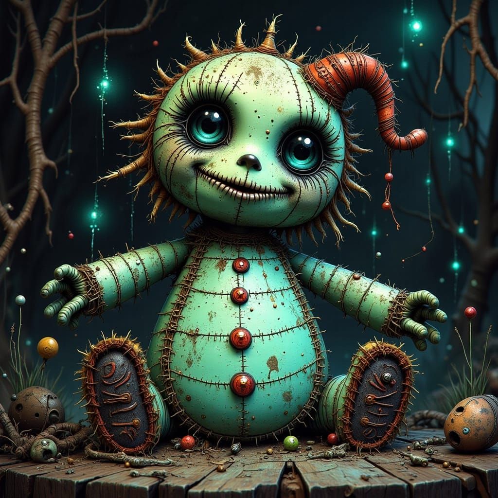 Bioluminescent Voodoo Doll in Pop Art Style