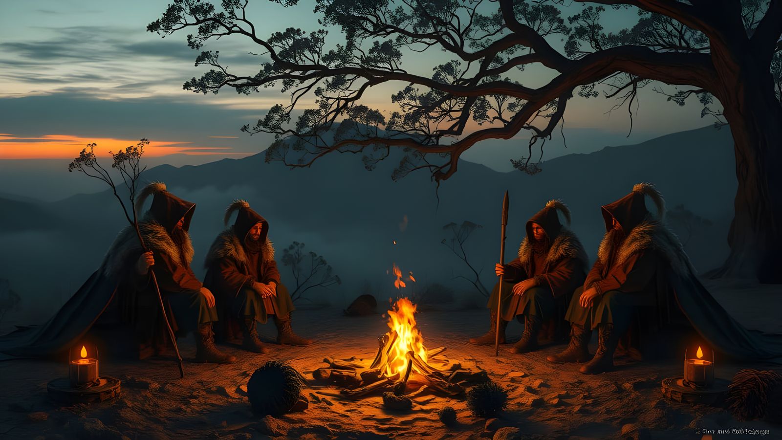Fantasy Trappers Campfire in Dungeons & Dragons Style