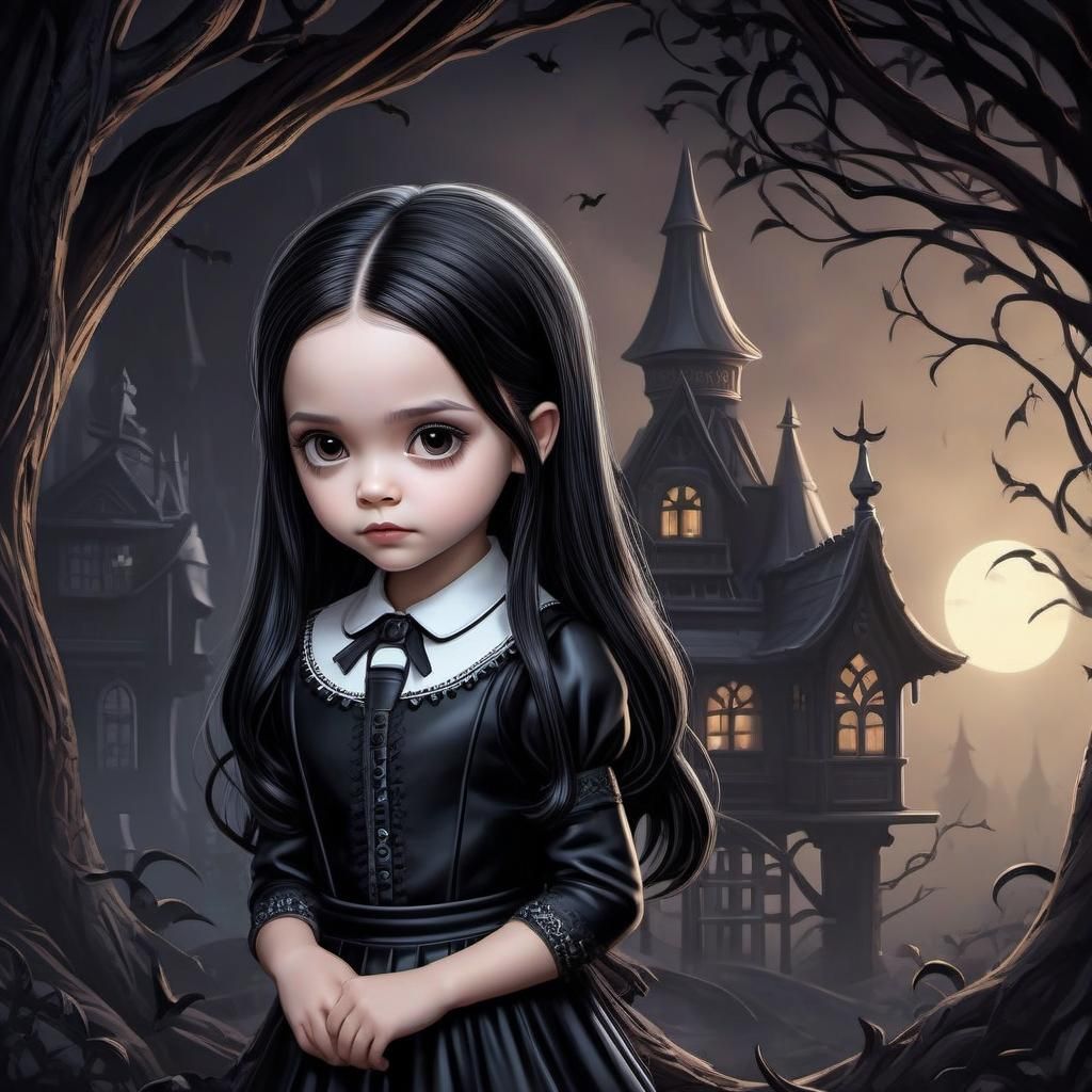 Adorable Chibi Wednesday Addams Artwork