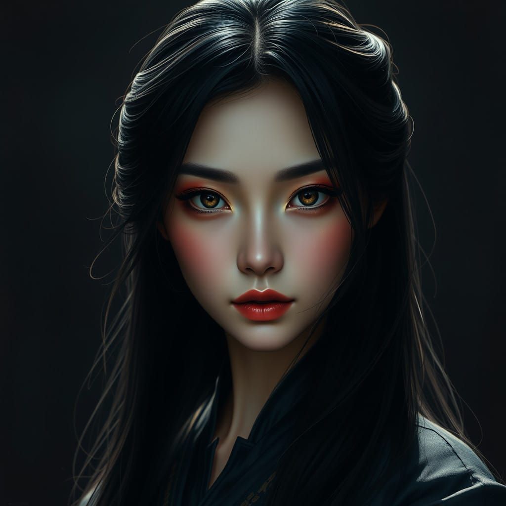 Ethereal Chinese Woman in Chiaroscuro Oil Painting Style