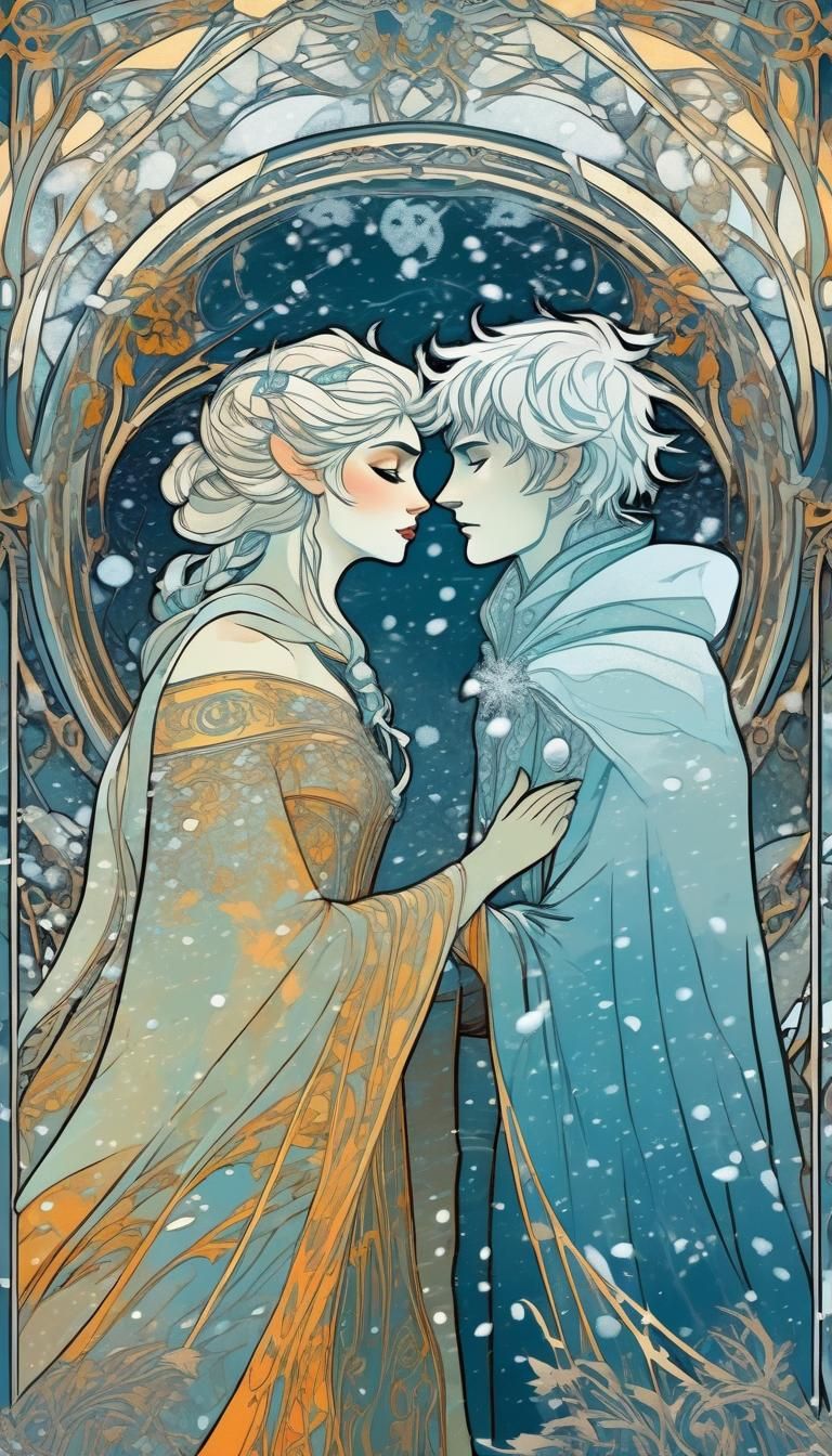 Jack Frost and Elsa in Art Nouveau Blizzard