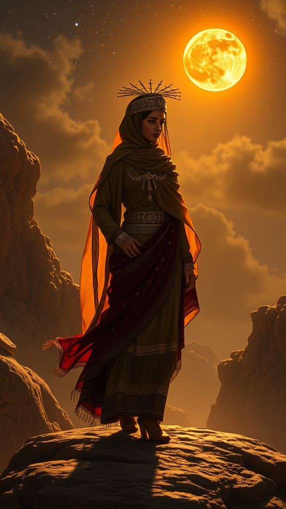 Golden Mexican Muralism Princess Warrior in Moonbeam