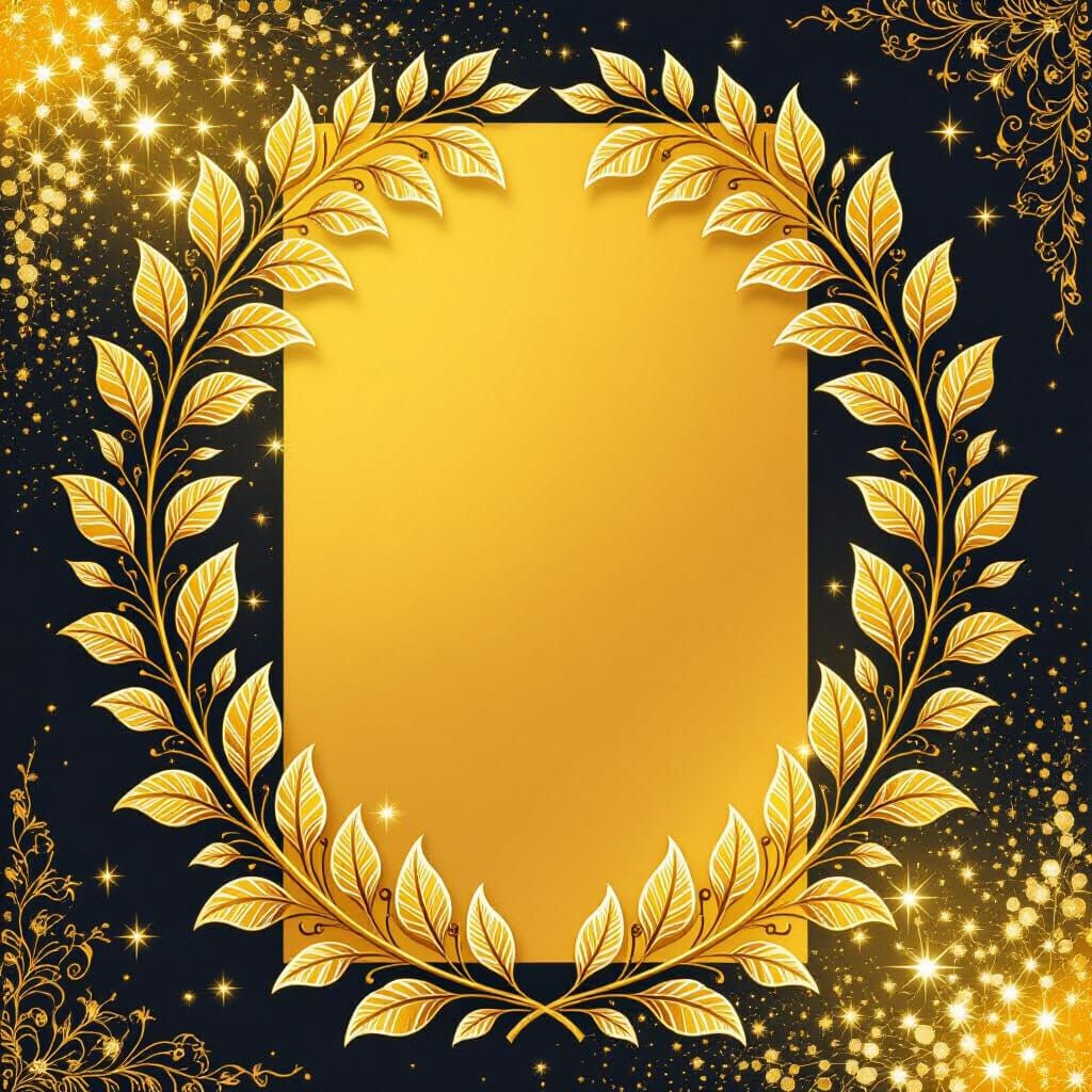 Golden Greeting Card with Intricate Leaf Frame