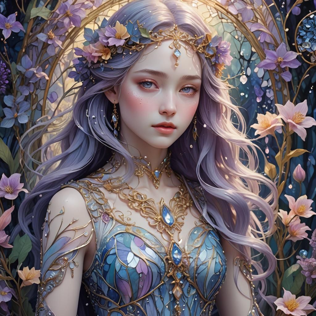 Mystical Forest Portrait of Krystal in Art Nouveau Style