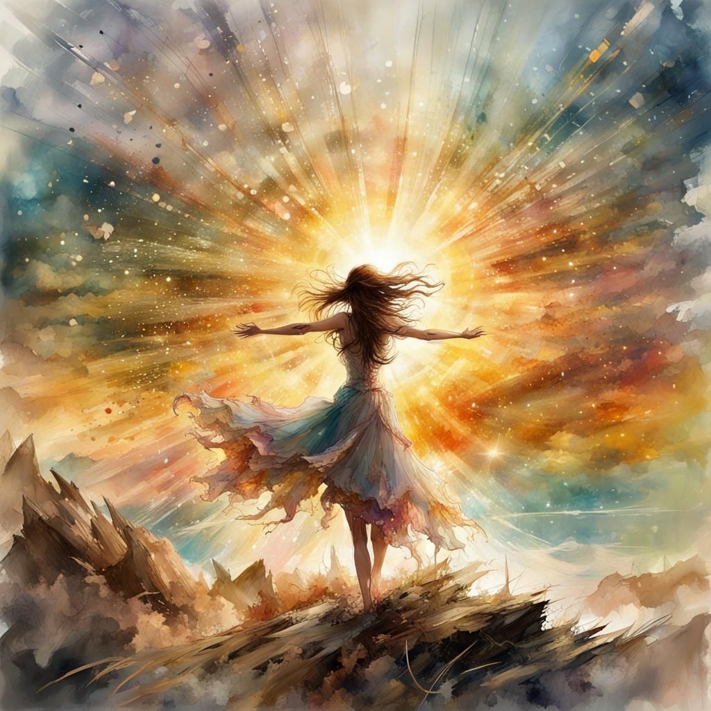 Fantasy Sunset: Digital Watercolor with Volumetric Lighting