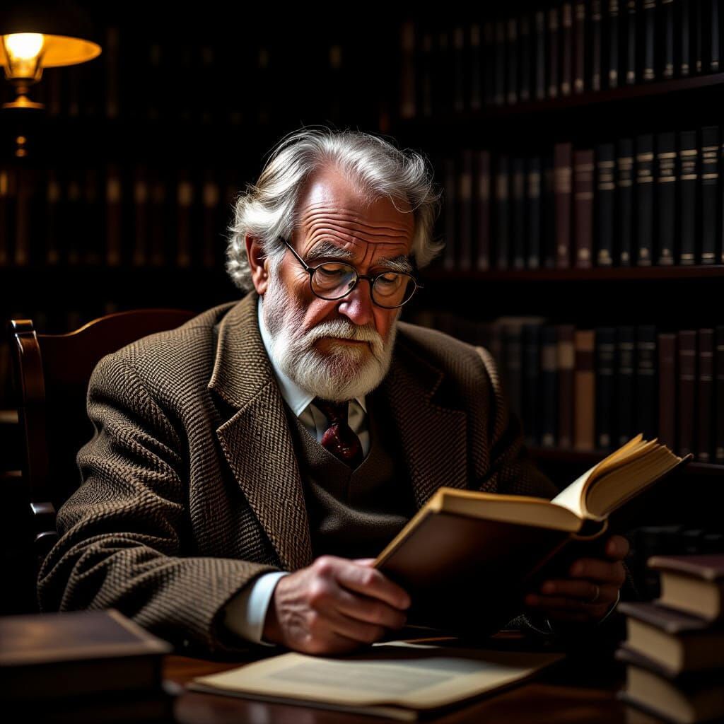 Elderly Librarian in Archive: Photographic Portrait
