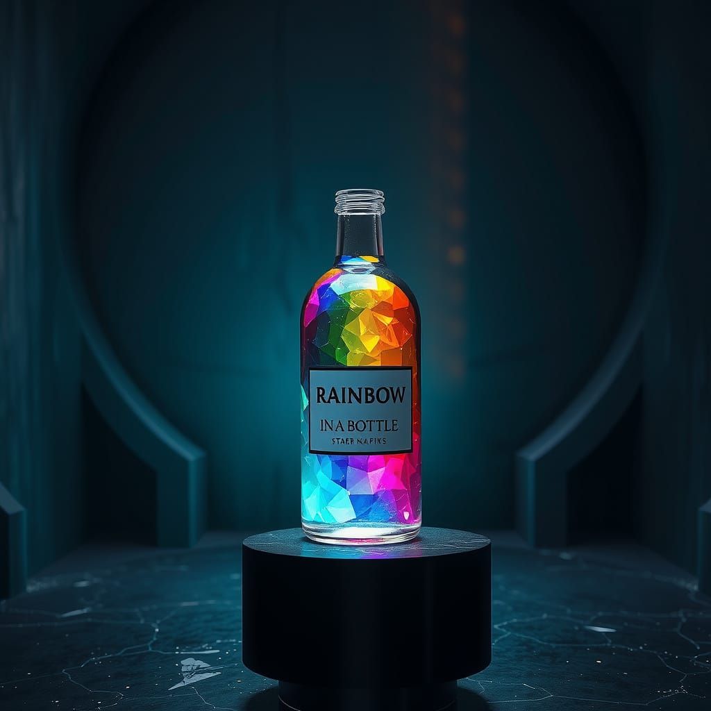 Rainbow Crystal Bottle in Surreal Stone Room