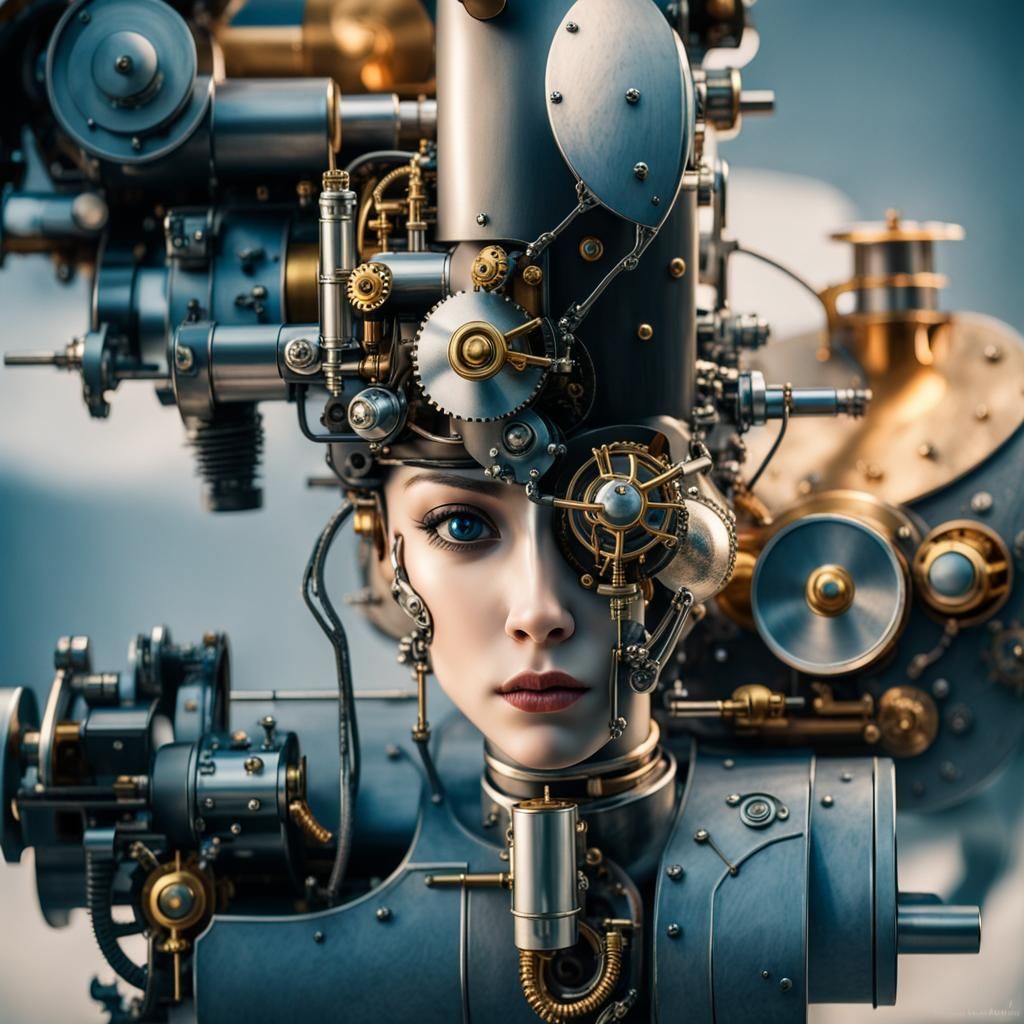 Serene Steampunk Machine with Silver and Gold Parts