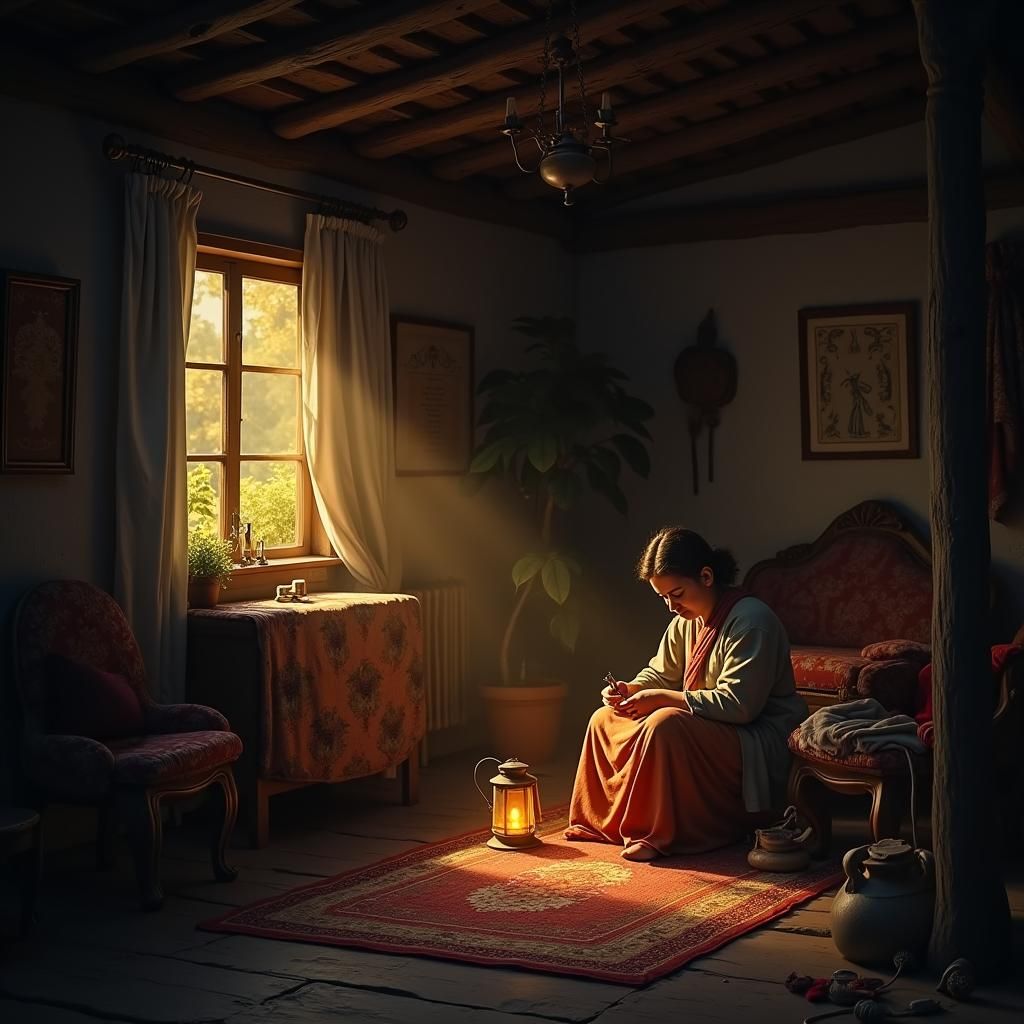 Cozy Cottage Interior at Night: A Matte Painting