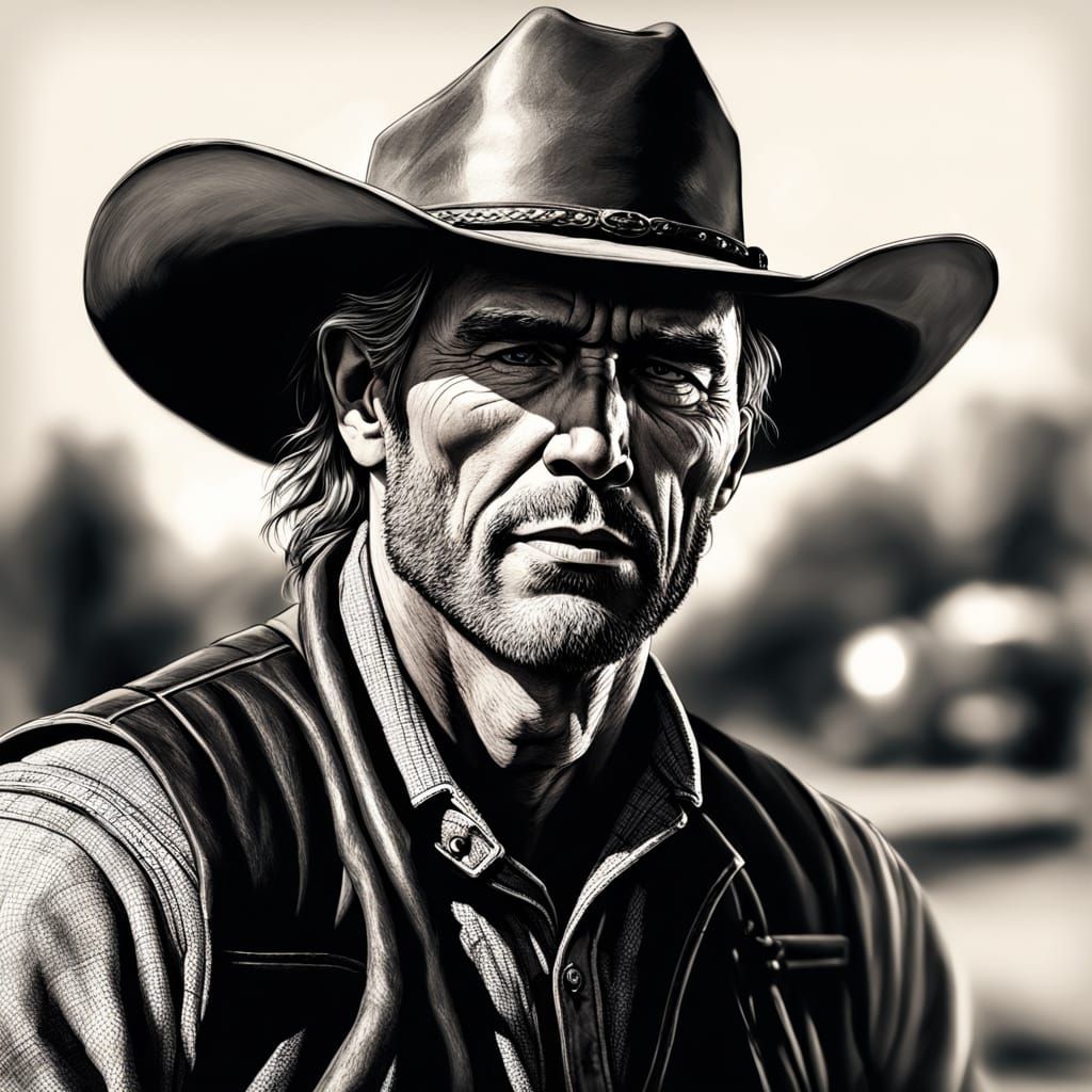 Hyper-Realistic Cowboy Portrait in Charcoal