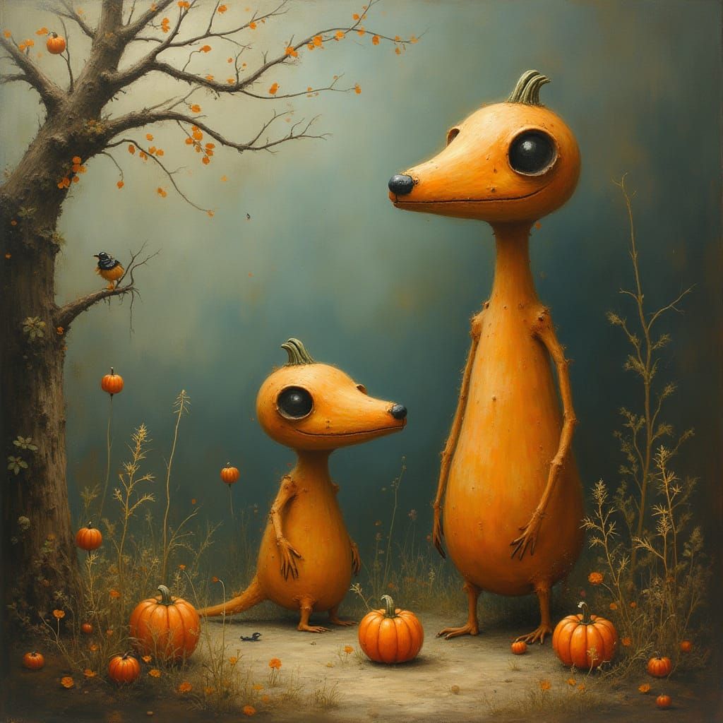 Whimsical Halloween Scene with Elongated Forms