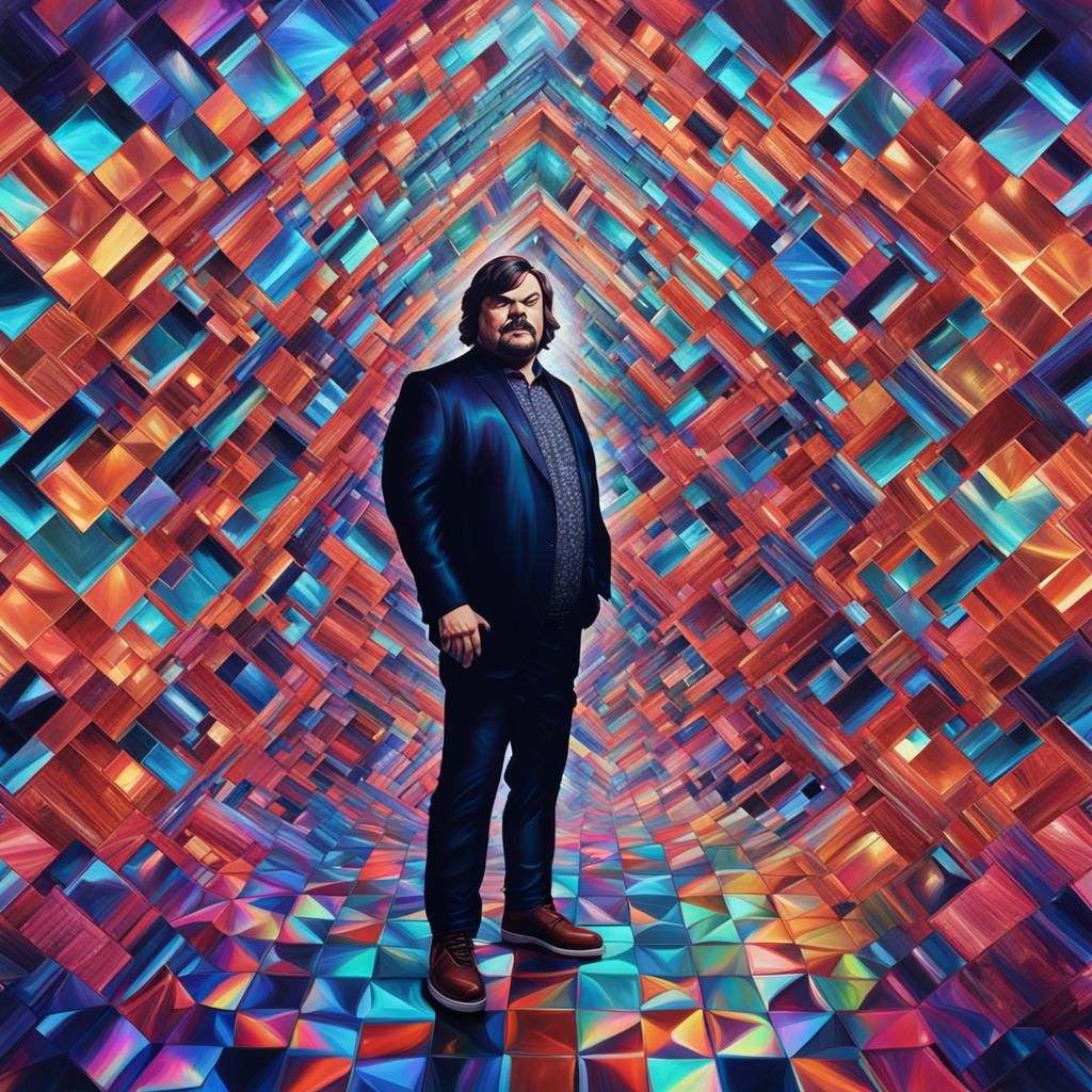 Jack Black musician at large retrofuturism tesselation Unreal Engine iridescent acrylic art polished