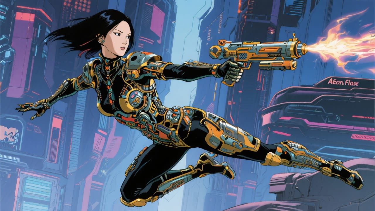 Action Pose in Techno-Fantasy Style